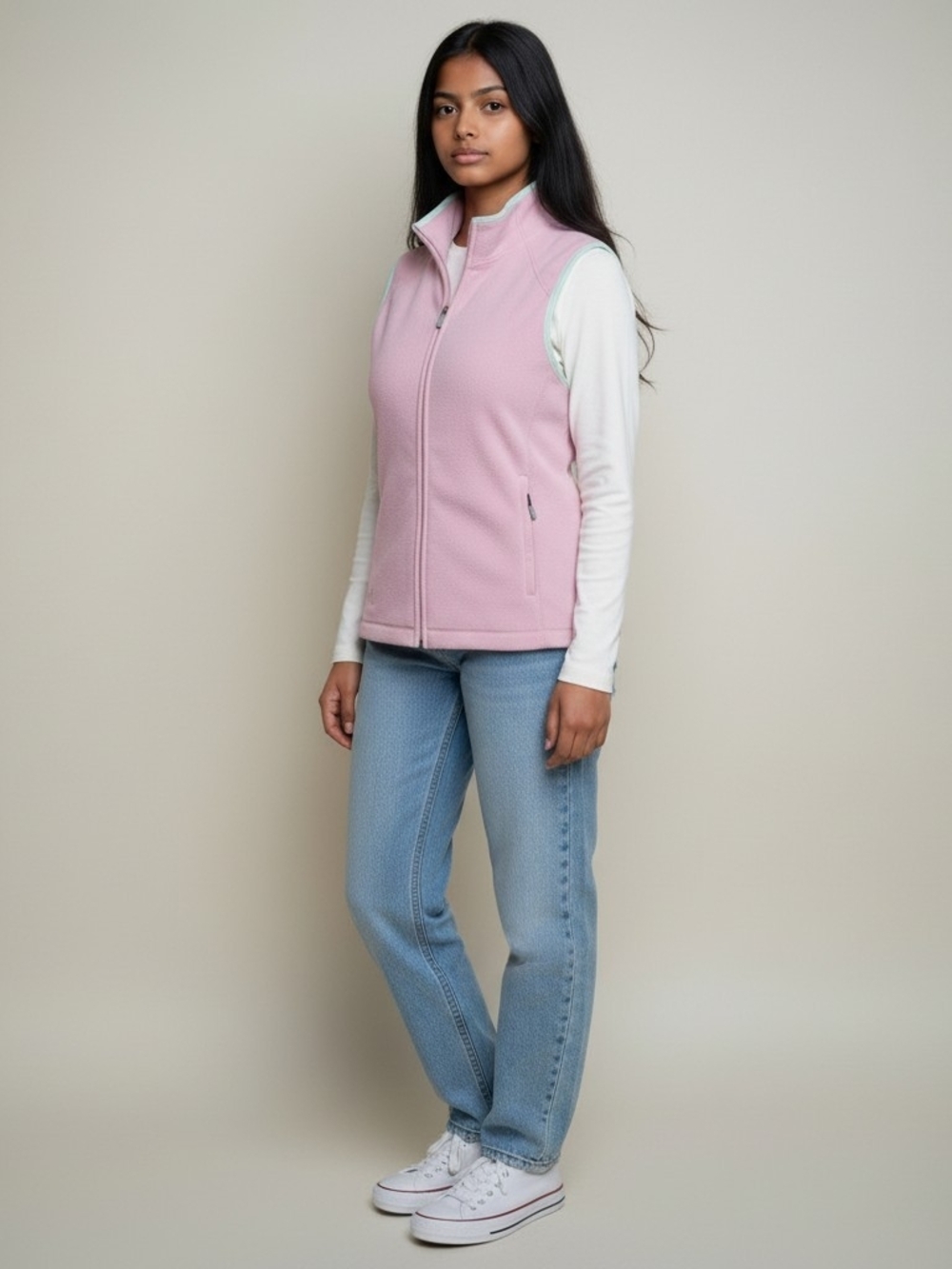 adidas Light Pink Full-Zip Sleeveless Fleece Vest - Picture 2 of 7